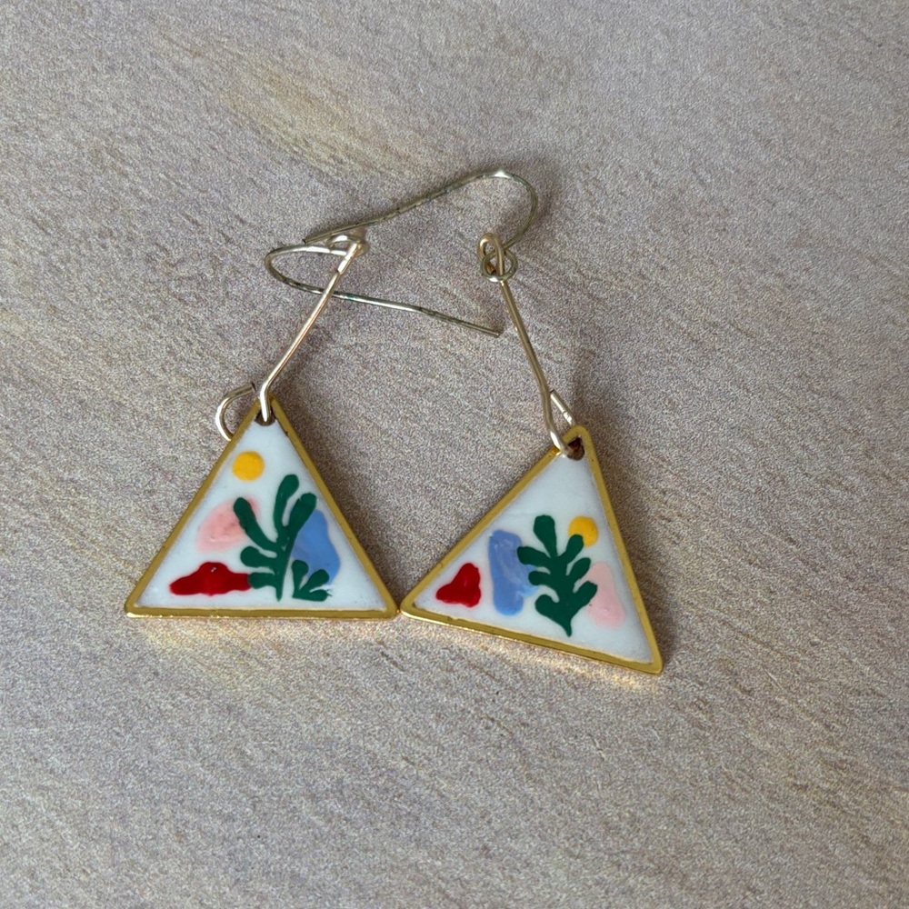 Hand painted Matisse gold Multicolor Triangle Earrings